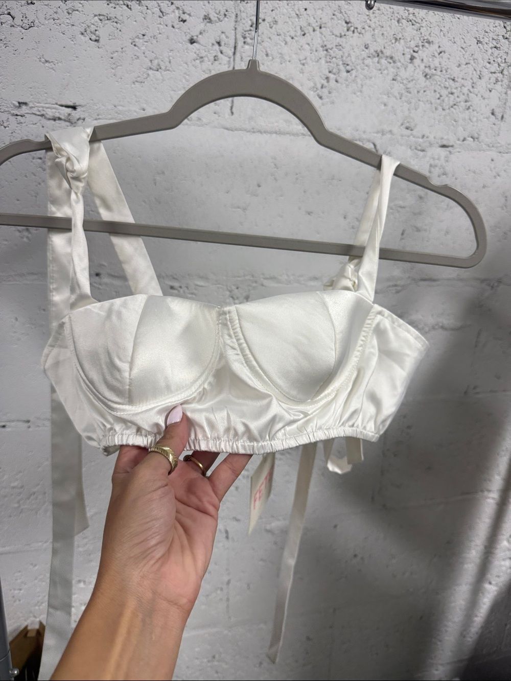 FETE Satin Underwire Bralette Crop Top in Ivory - NWT - Never Worn - Size Small